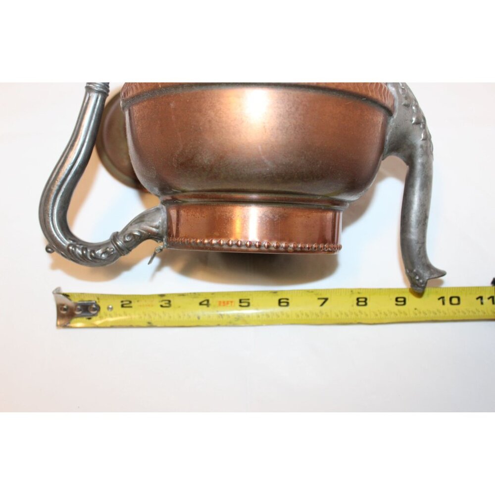 Vintage Copper & Pewter Teapot With Ornate Handle & Spout Hinged Lid Detached Co - Picture 11 of 14